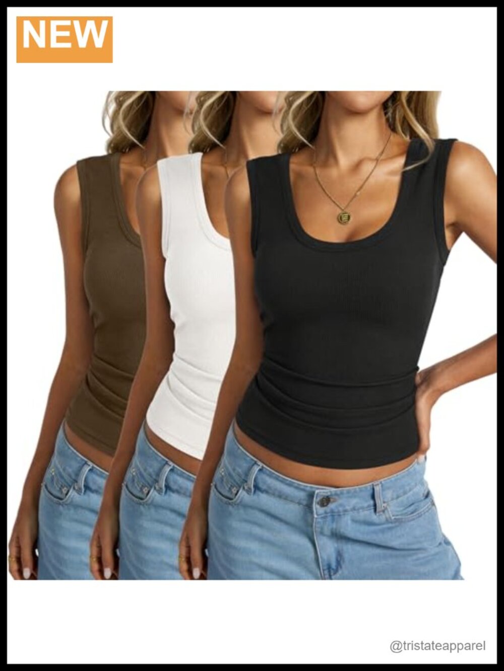 Cotton Scoop Neck Fitted Ribbed Tank Tops Sleeveless Shirts